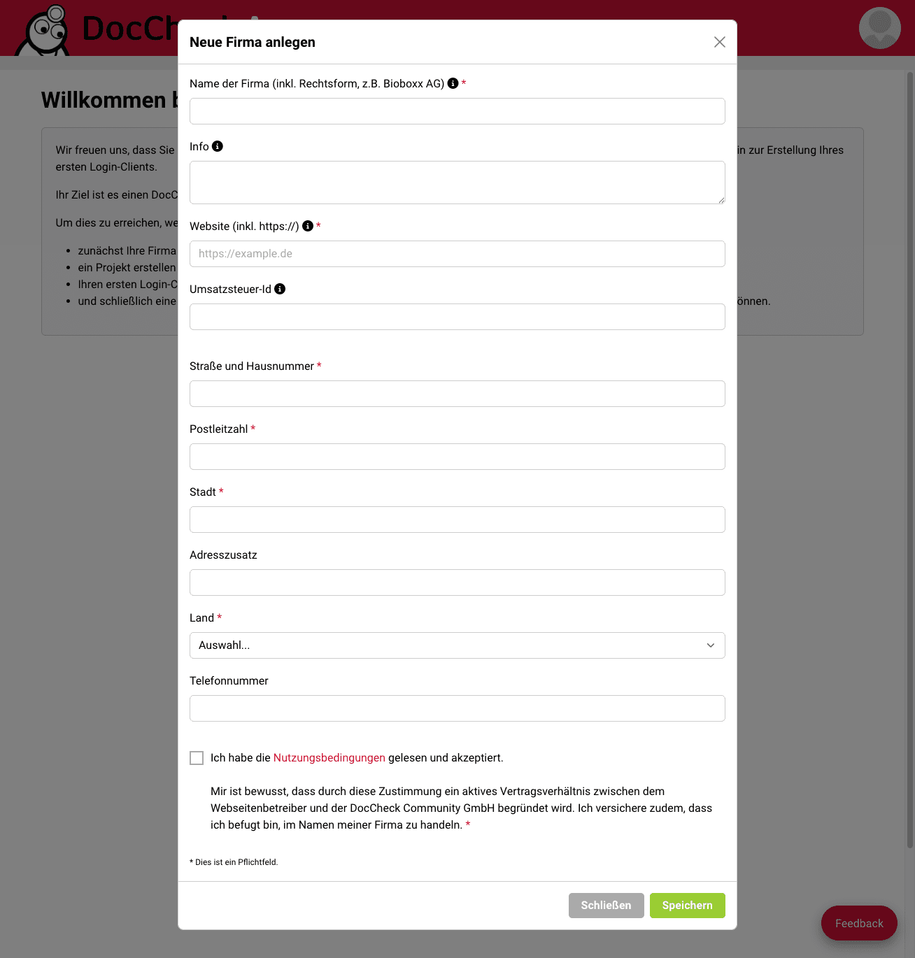 DocCheck Access Registration Form