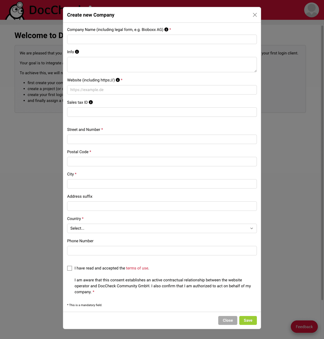 DocCheck Access Registration Form