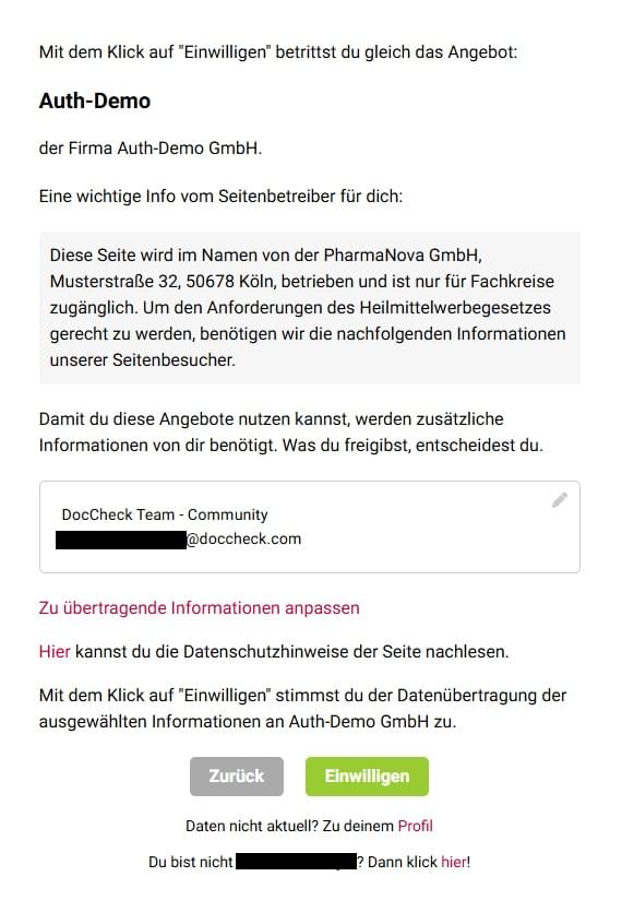 Beispiel für das Consent-Formular im neuen System