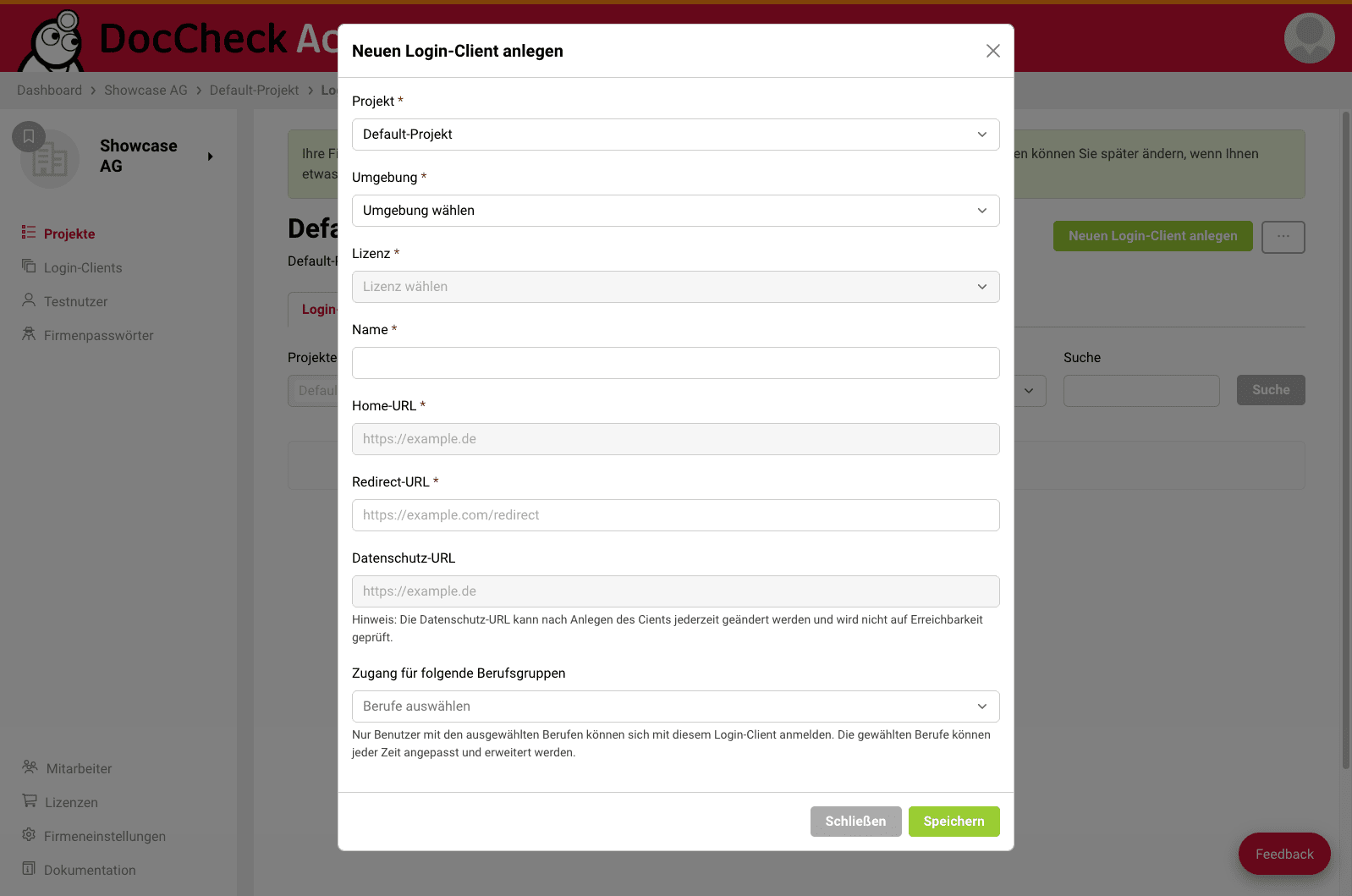 Create Login Client