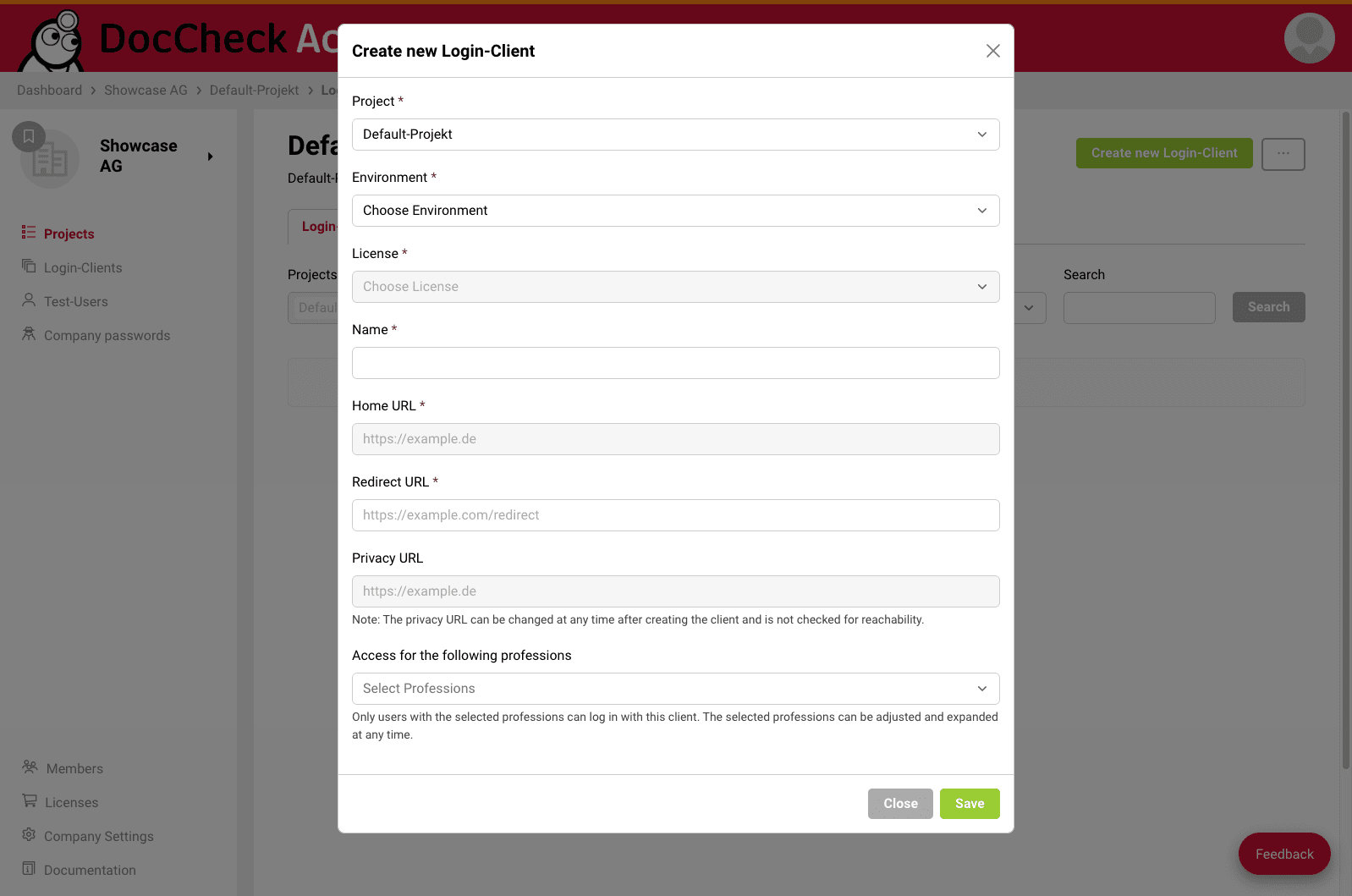 Create Login Client