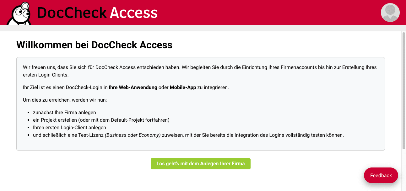 DocCheck Access welcome Registration