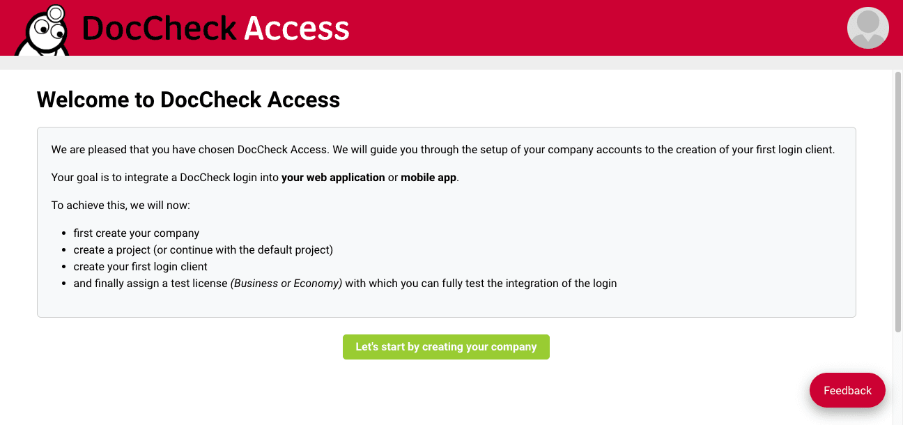DocCheck Access welcome Registration